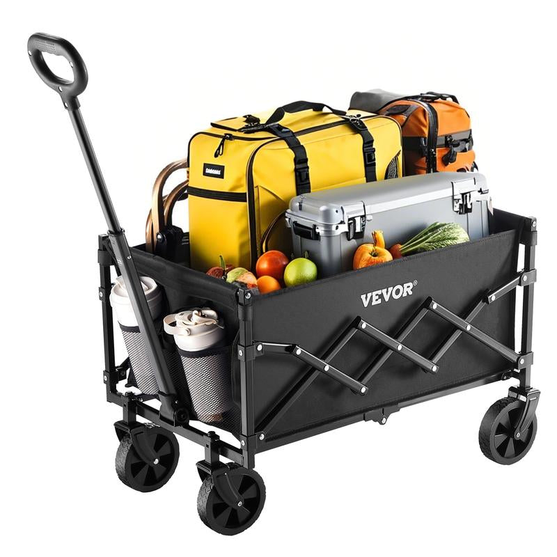 VEVOR Heavy-Duty Collapsible Wagon Cart - 120L Capacity, 225LBS Load, All-Terrain Wheels, Adjustable Handle, Portable Utility Cart for Beach, Grocery, and Garden Use