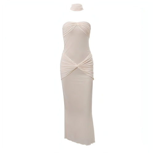 "Beautiful Fishtail Dress with Shiny Sequins and Sheer Chest Wrap"