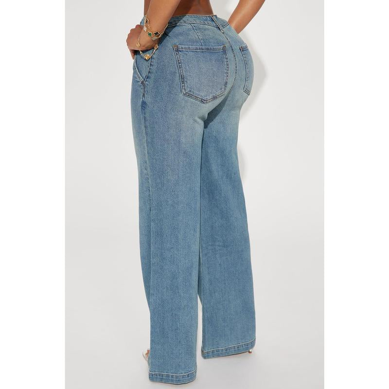 Elevate Your Style with Our Medium Wash Drop Waist Jeans - Perfect for Any Occasion!