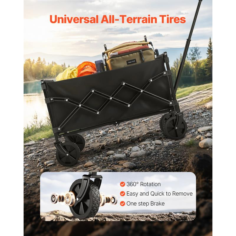 VEVOR Heavy-Duty Collapsible Wagon Cart - 120L Capacity, 225LBS Load, All-Terrain Wheels, Adjustable Handle, Portable Utility Cart for Beach, Grocery, and Garden Use