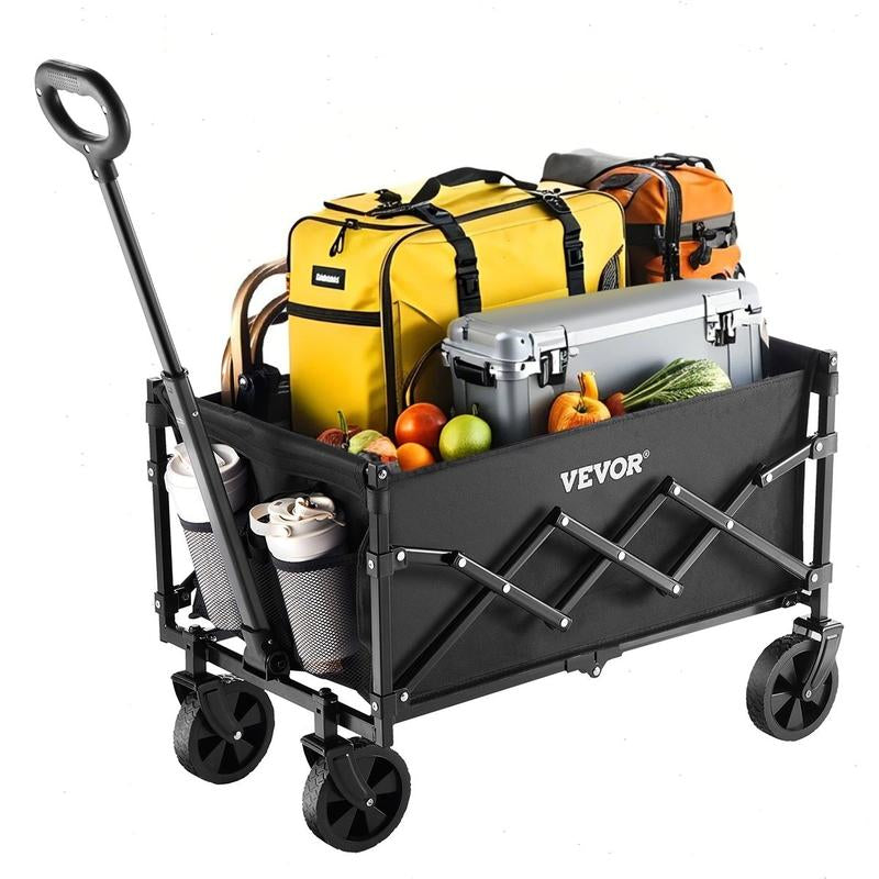 VEVOR Heavy-Duty Collapsible Wagon Cart - 120L Capacity, 225LBS Load, All-Terrain Wheels, Adjustable Handle, Portable Utility Cart for Beach, Grocery, and Garden Use
