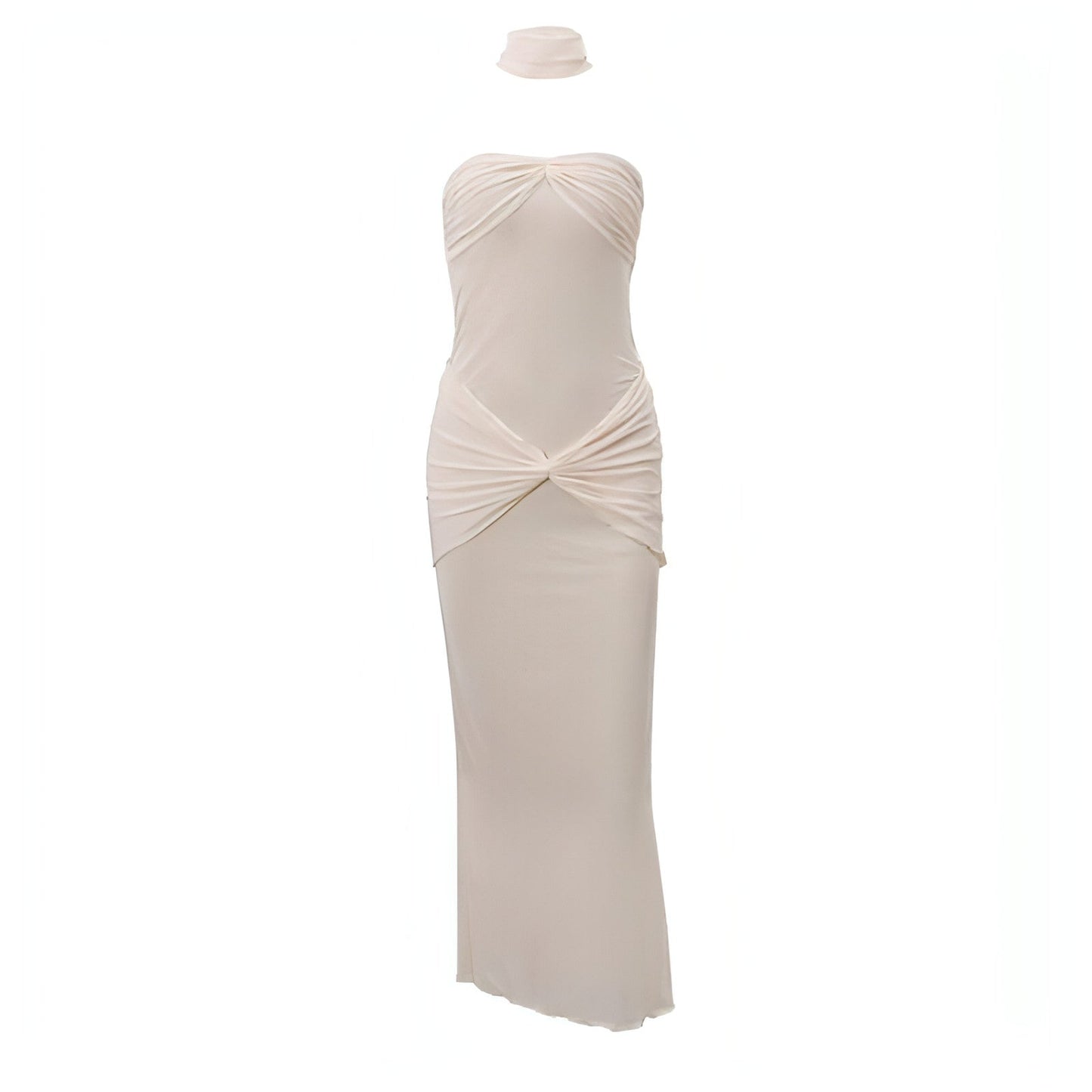 "Beautiful Fishtail Dress with Shiny Sequins and Sheer Chest Wrap"