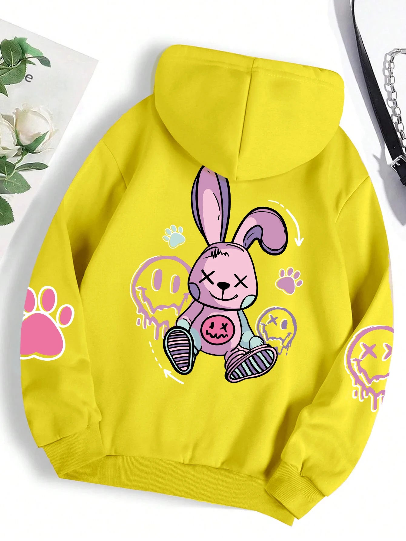 Oversized Women's Hip Hop Printed Hoodie - Casual Fleece Sweatshirt for Autumn Warmth