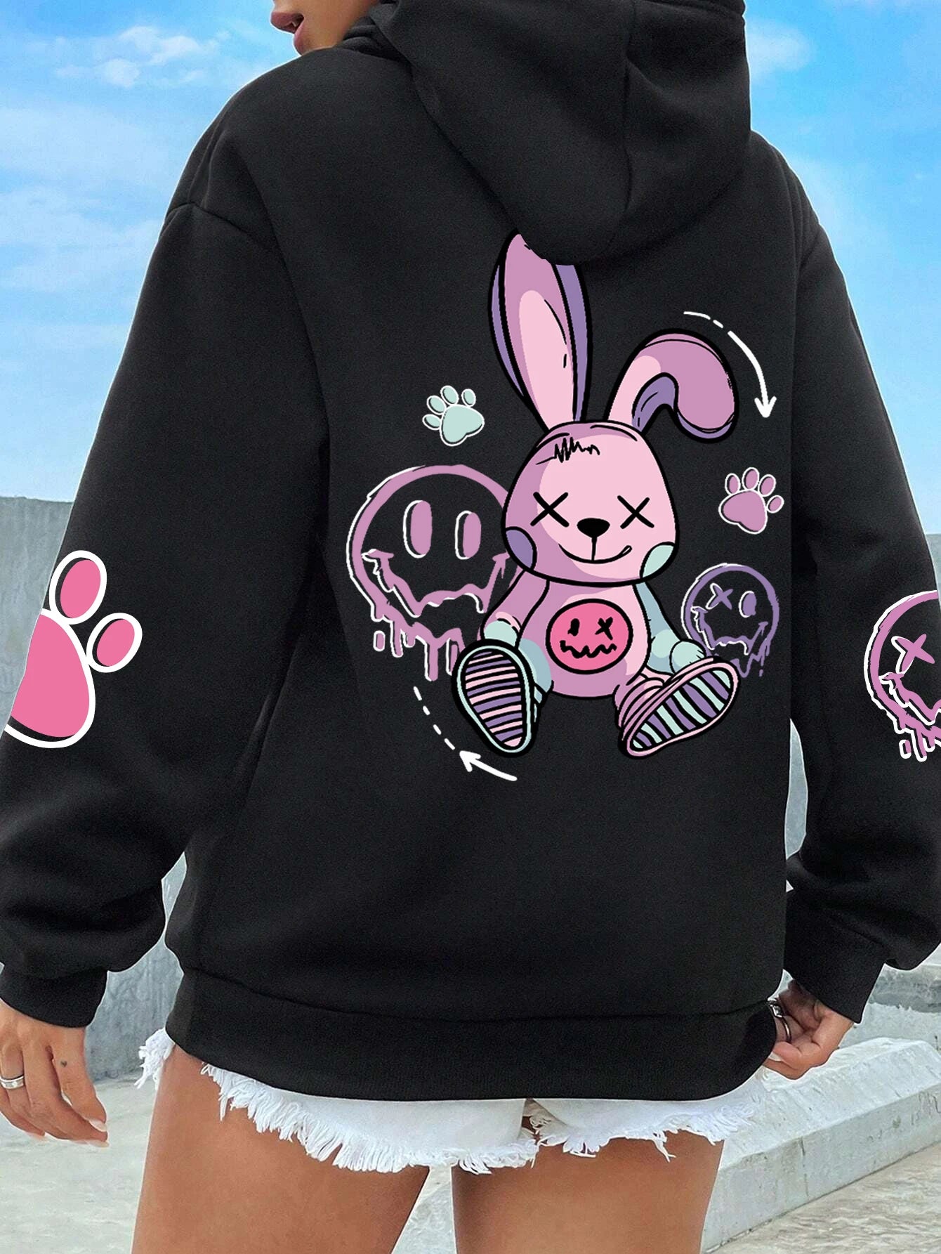 Oversized Women's Hip Hop Printed Hoodie - Casual Fleece Sweatshirt for Autumn Warmth