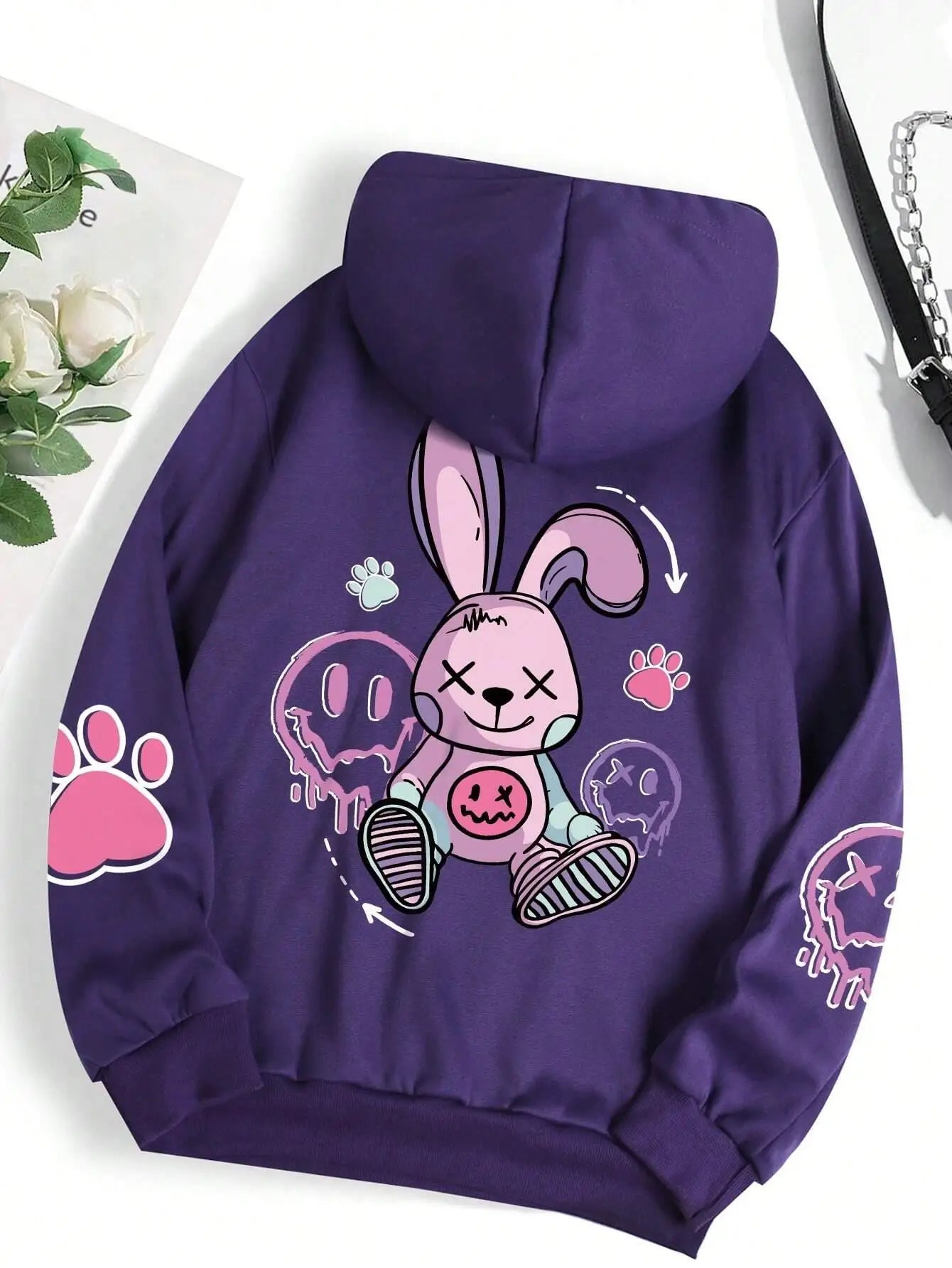 Oversized Women's Hip Hop Printed Hoodie - Casual Fleece Sweatshirt for Autumn Warmth