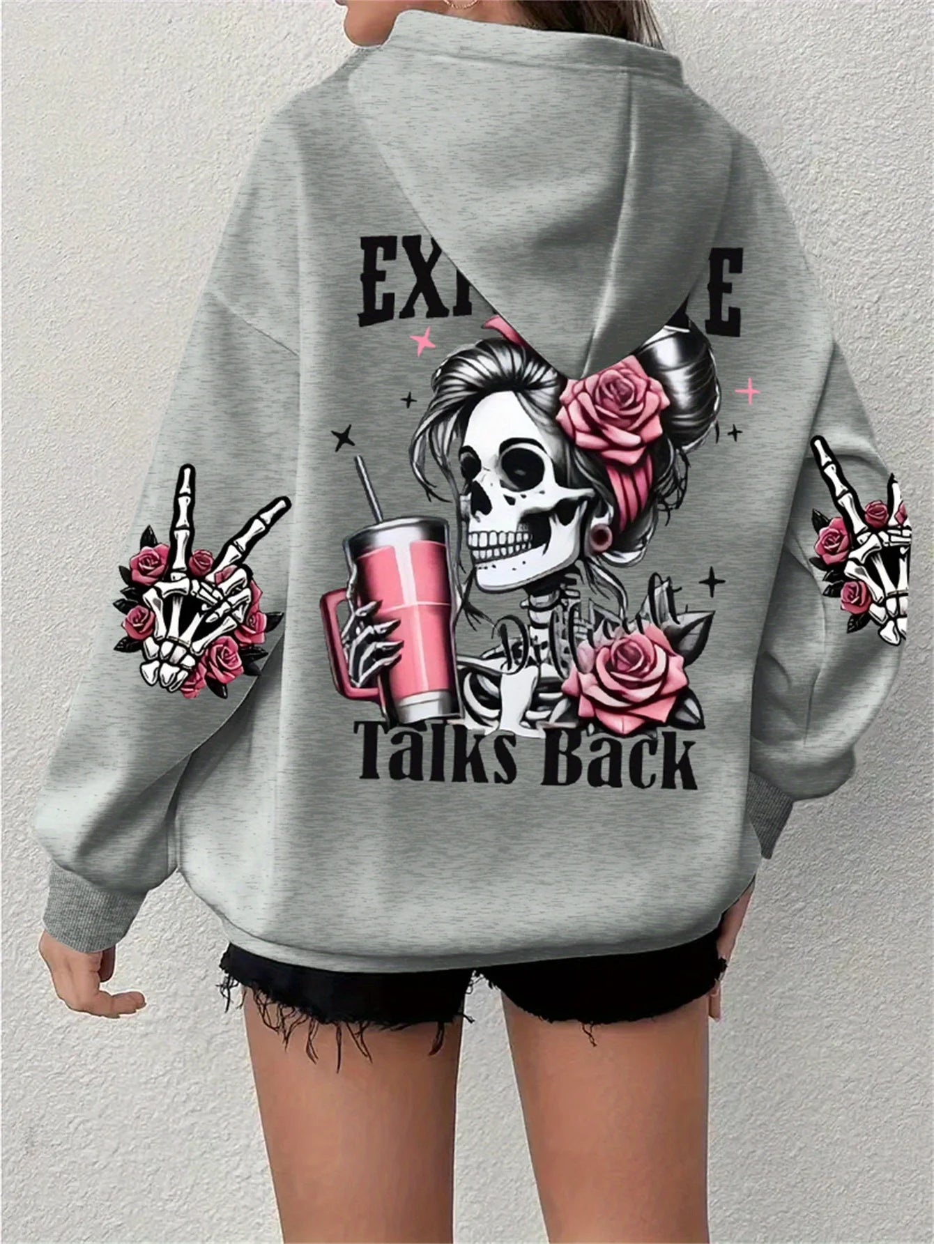 Expensive Talks Back Women's Funny Print Hoodie - Vintage Casual Pullover for Autumn/Winter Comfort