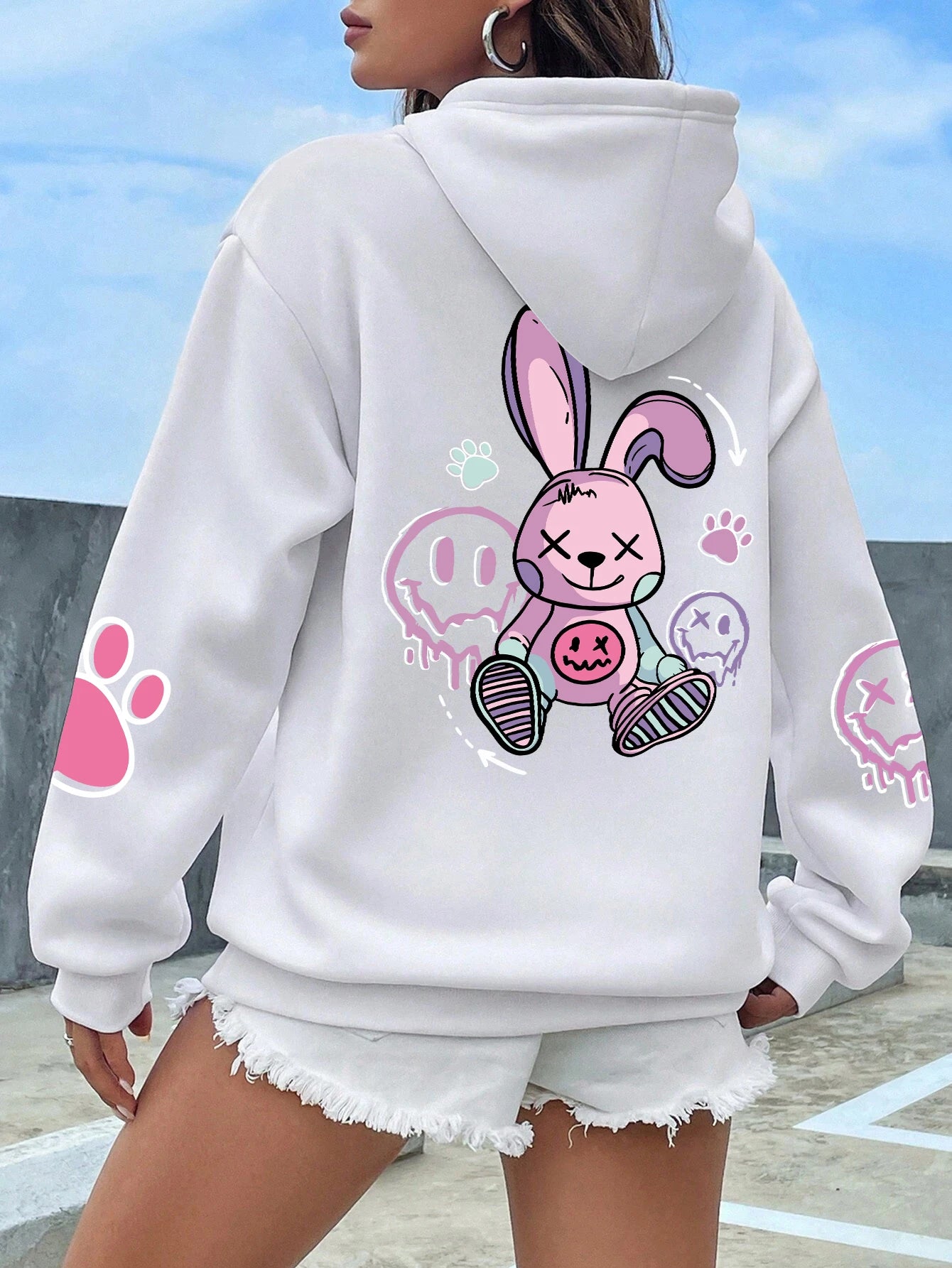 Oversized Women's Hip Hop Printed Hoodie - Casual Fleece Sweatshirt for Autumn Warmth