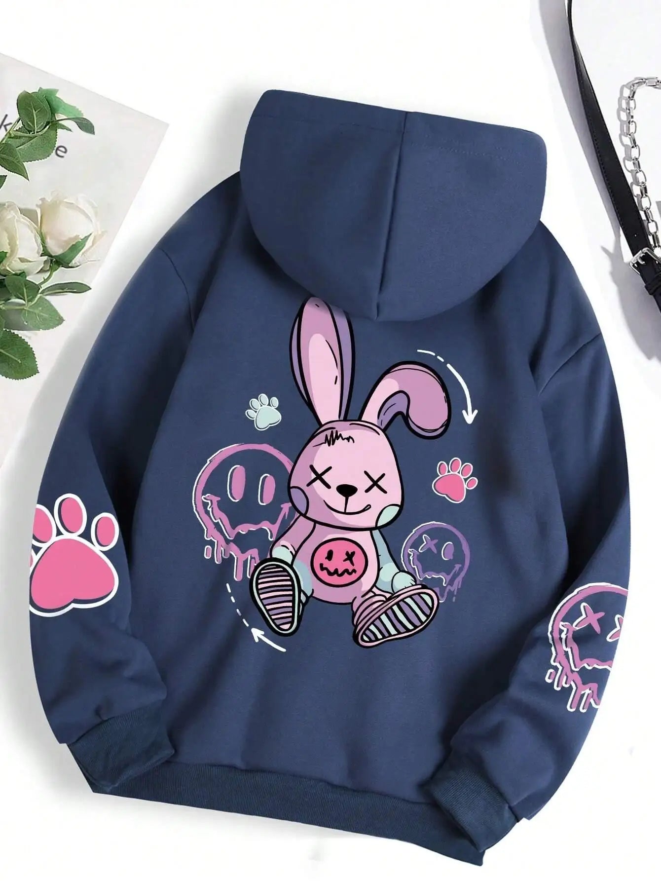 Oversized Women's Hip Hop Printed Hoodie - Casual Fleece Sweatshirt for Autumn Warmth