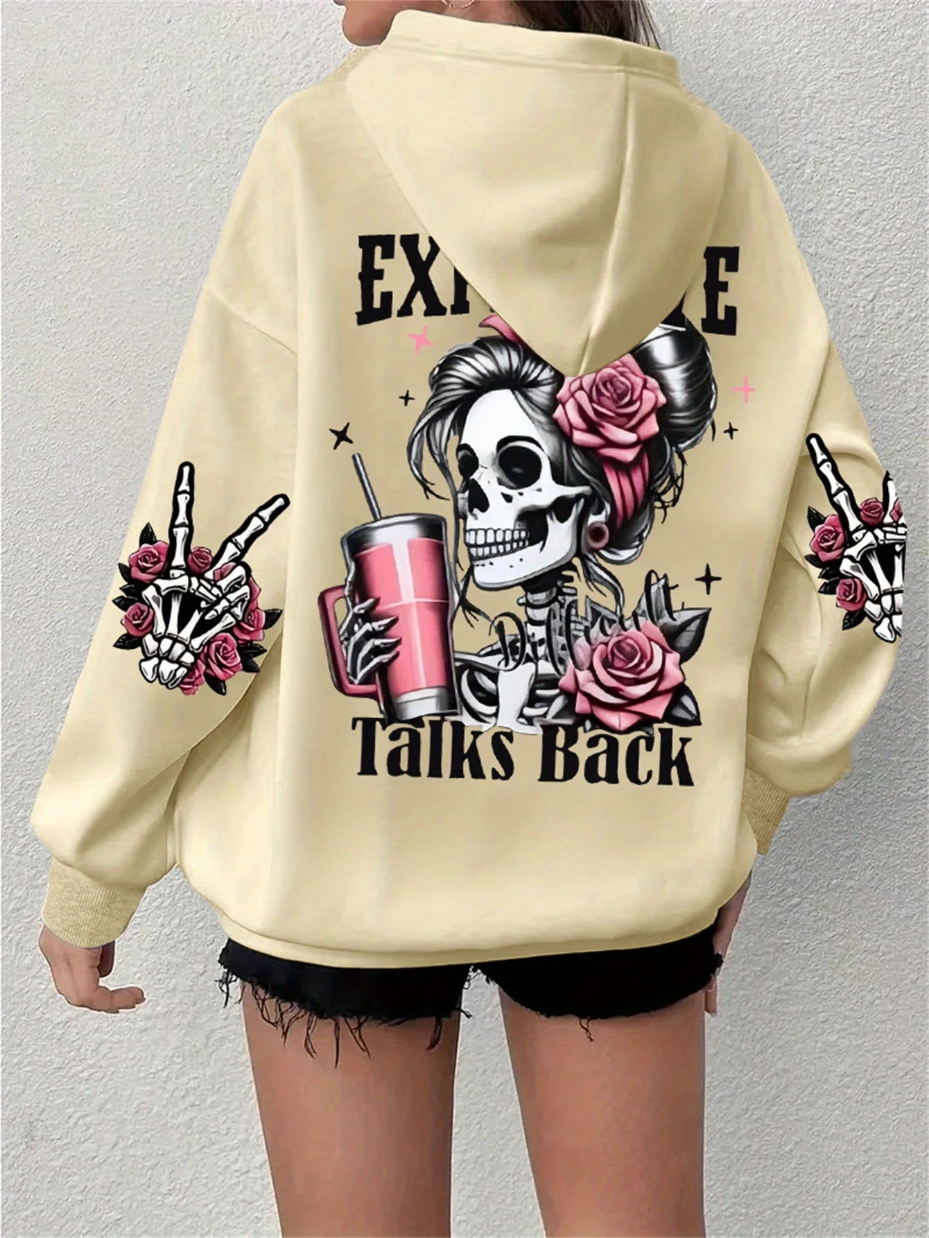 Expensive Talks Back Women's Funny Print Hoodie - Vintage Casual Pullover for Autumn/Winter Comfort