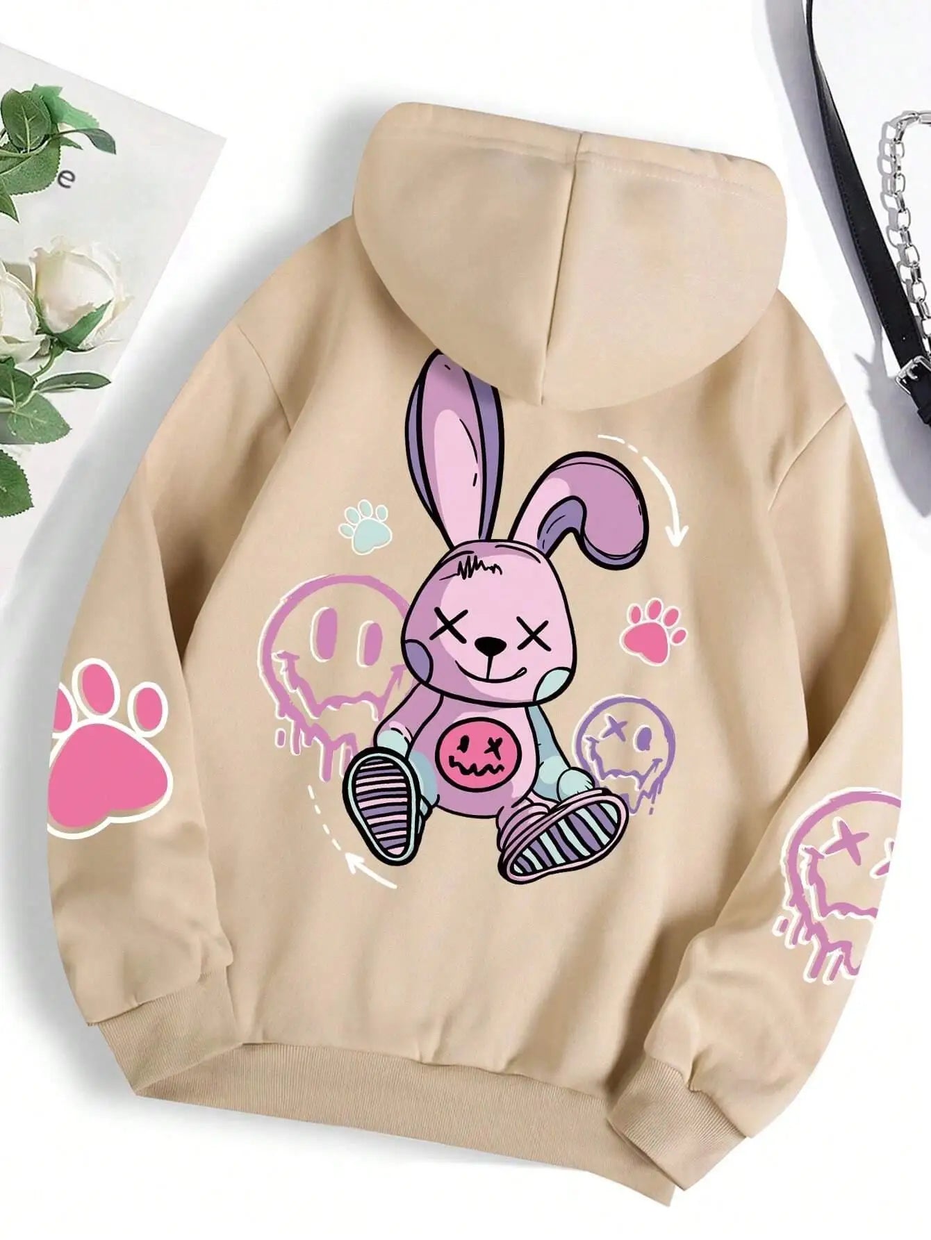 Oversized Women's Hip Hop Printed Hoodie - Casual Fleece Sweatshirt for Autumn Warmth