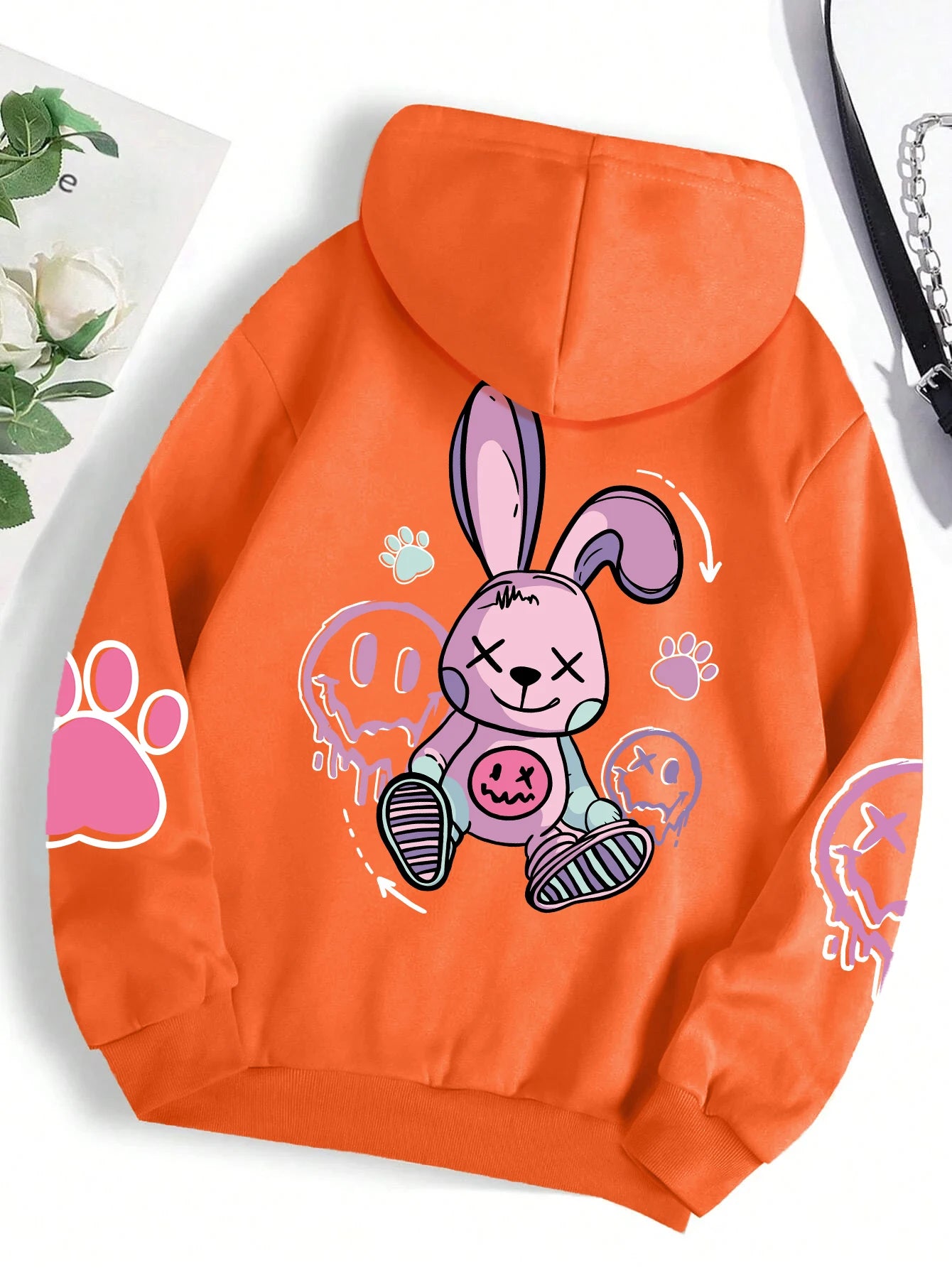 Oversized Women's Hip Hop Printed Hoodie - Casual Fleece Sweatshirt for Autumn Warmth