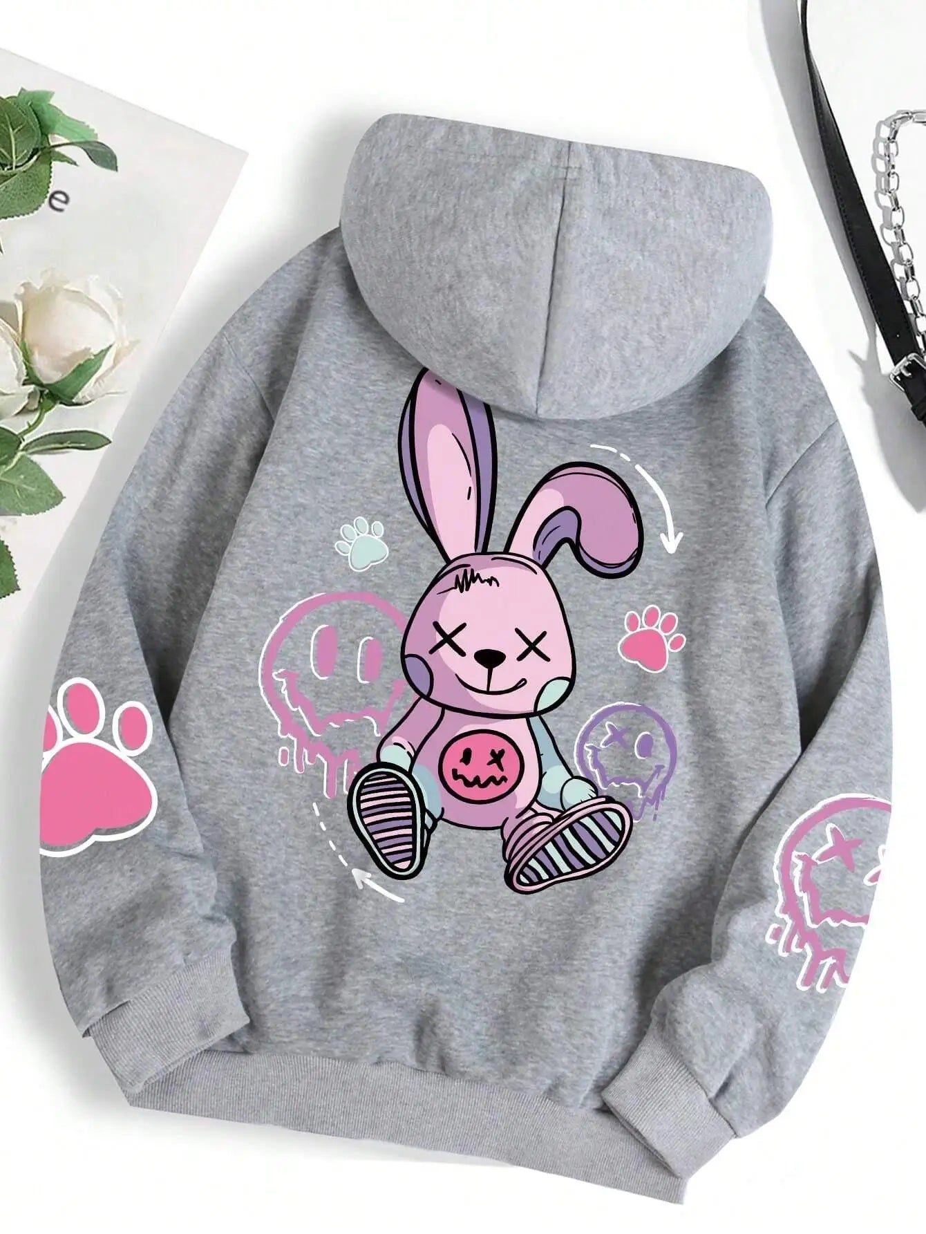 Oversized Women's Hip Hop Printed Hoodie - Casual Fleece Sweatshirt for Autumn Warmth