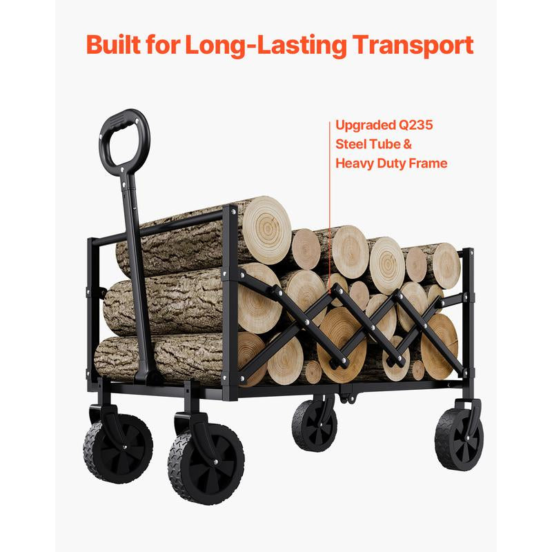 VEVOR Heavy-Duty Collapsible Wagon Cart - 120L Capacity, 225LBS Load, All-Terrain Wheels, Adjustable Handle, Portable Utility Cart for Beach, Grocery, and Garden Use