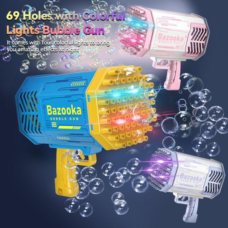 Unleash a Rainbow of Bubbles with the Professional Bubble Machine Gun - 69 Holes of Fun and Colorful Light Mayhem for Epic Outdoor Shindigs, Birthdays, and Weddings (Blue)!