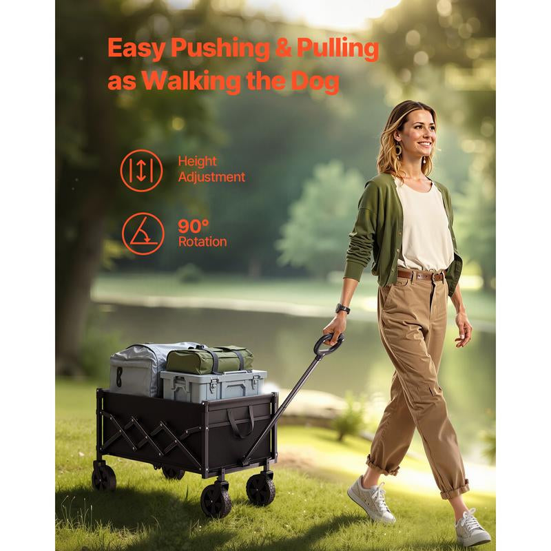 VEVOR Heavy-Duty Collapsible Wagon Cart - 120L Capacity, 225LBS Load, All-Terrain Wheels, Adjustable Handle, Portable Utility Cart for Beach, Grocery, and Garden Use