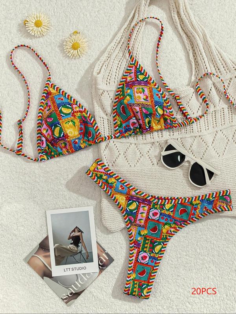 Chic Women's Leopard & Fruit Print Bikini Set - Perfect for Beach Vacations and All Seasons!