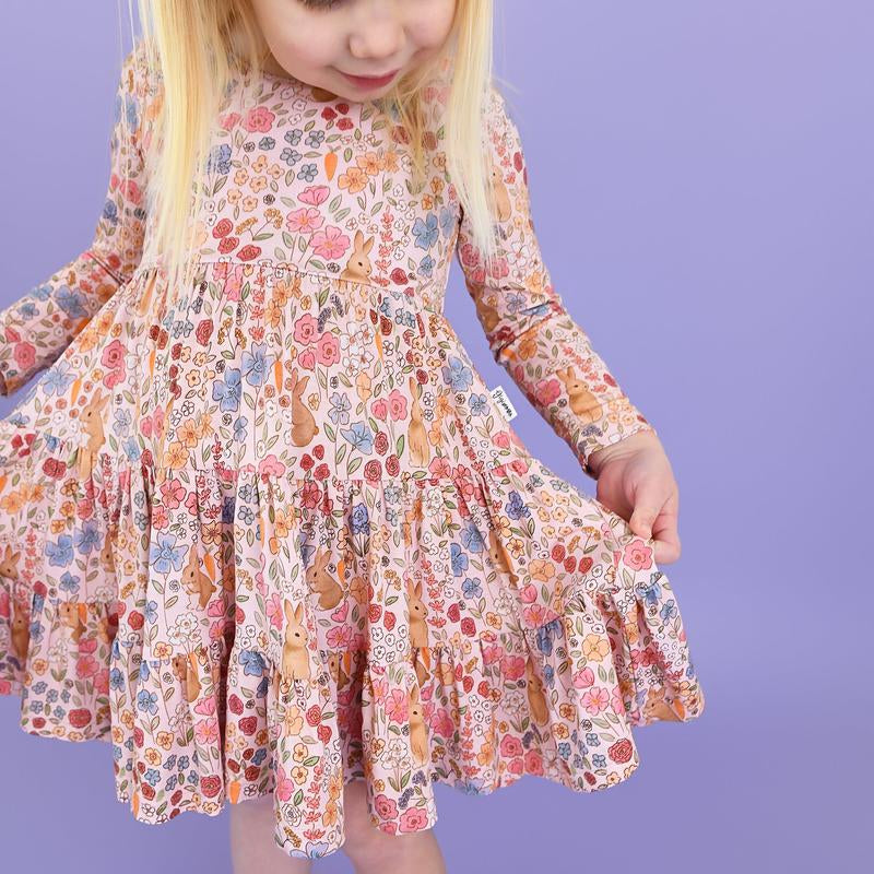Meadow Floral Bunny Bamboo Toddler Swing Dress - Perfect for Easter Celebrations by Gigi and Max
