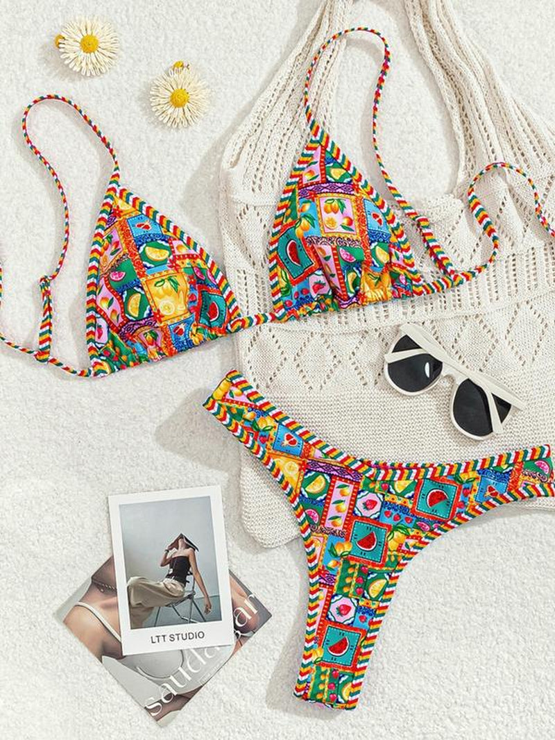 Chic Women's Leopard & Fruit Print Bikini Set - Perfect for Beach Vacations and All Seasons!